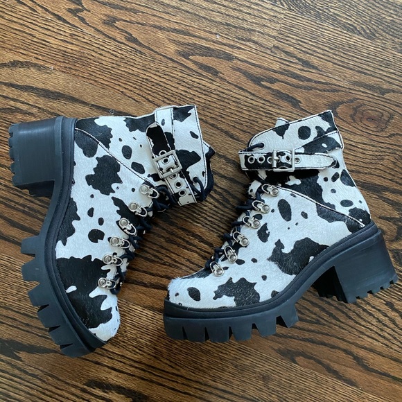 Jeffrey Campbell Printed Check Lace Up Boot Cow - Picture 5 of 8